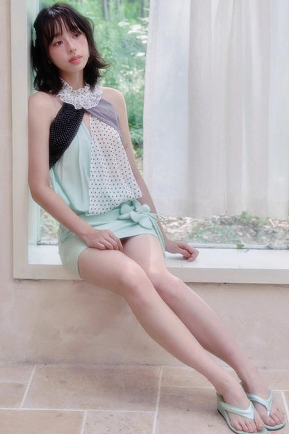 Clover Bow Tie Leather Skirt