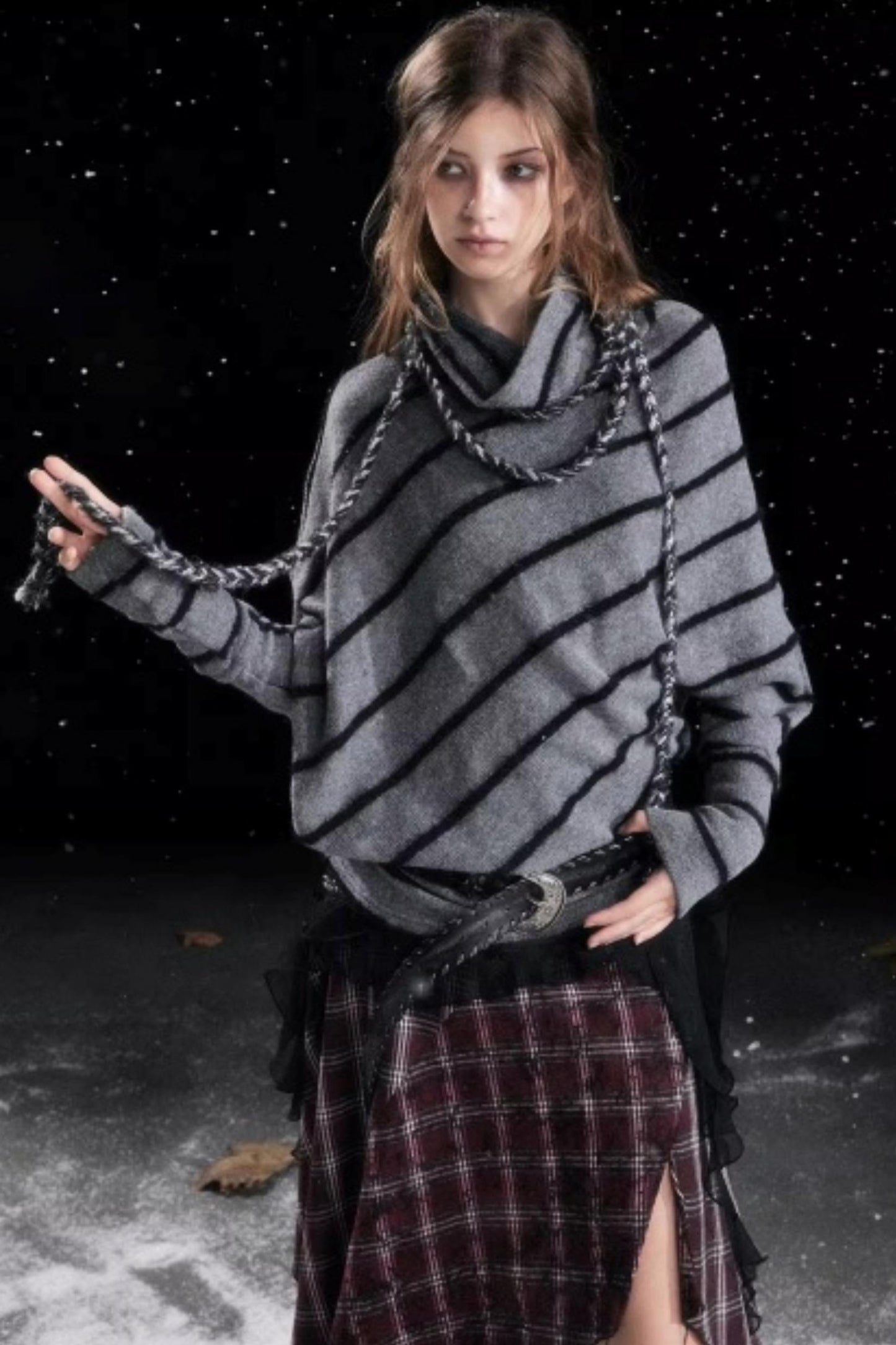 Diagonal Striped Batwing Sweater