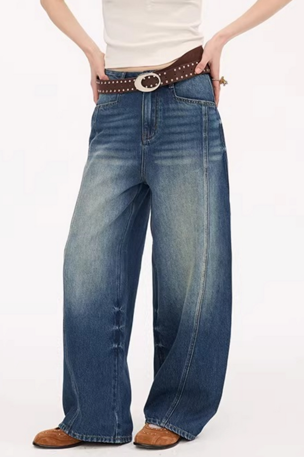 Split Curved Hem Denim Pants