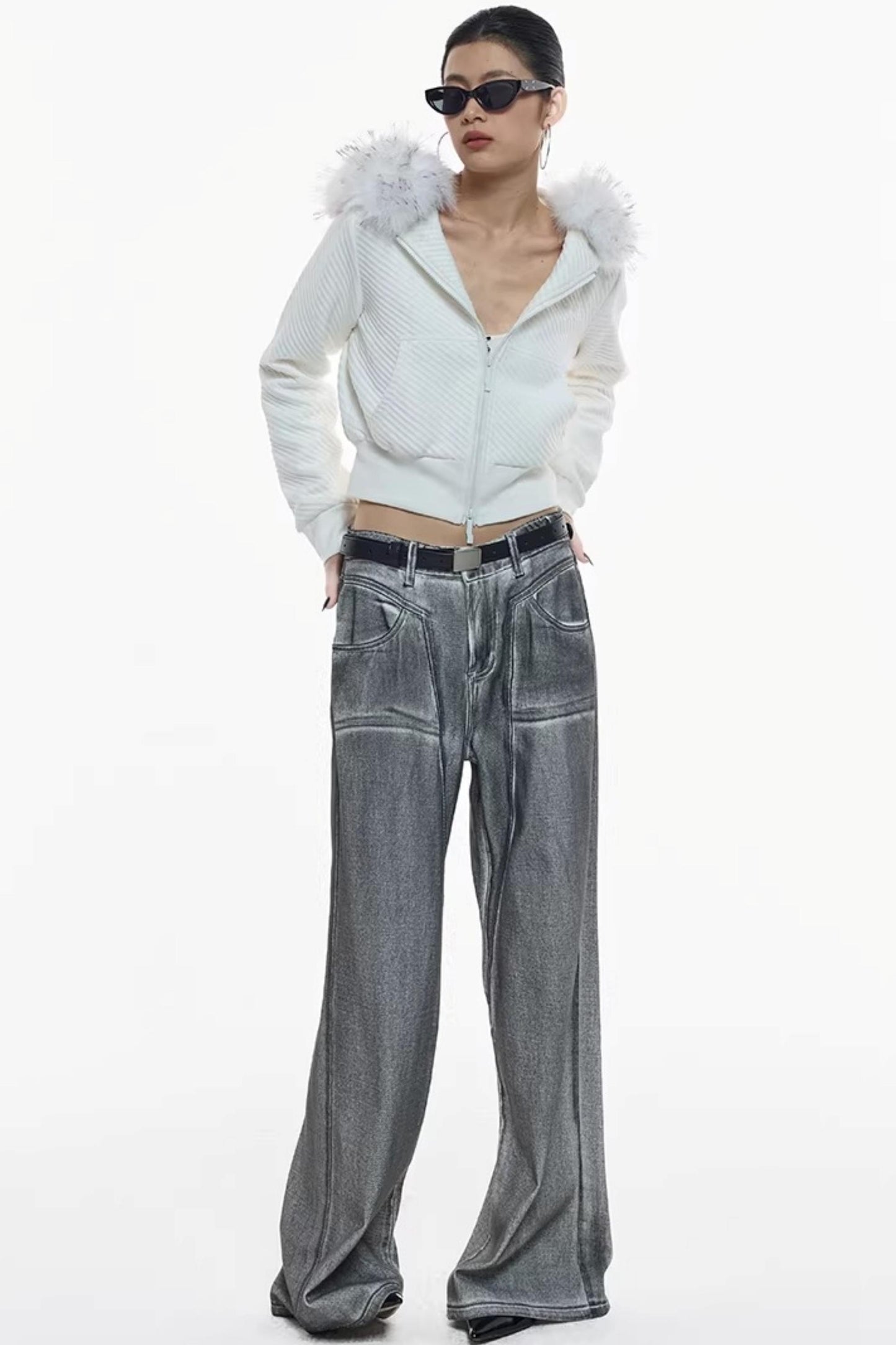 Jacke aus Twill mit abnehmbarem Pelzkragen