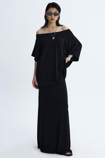 Black Draped Maxi Skirt