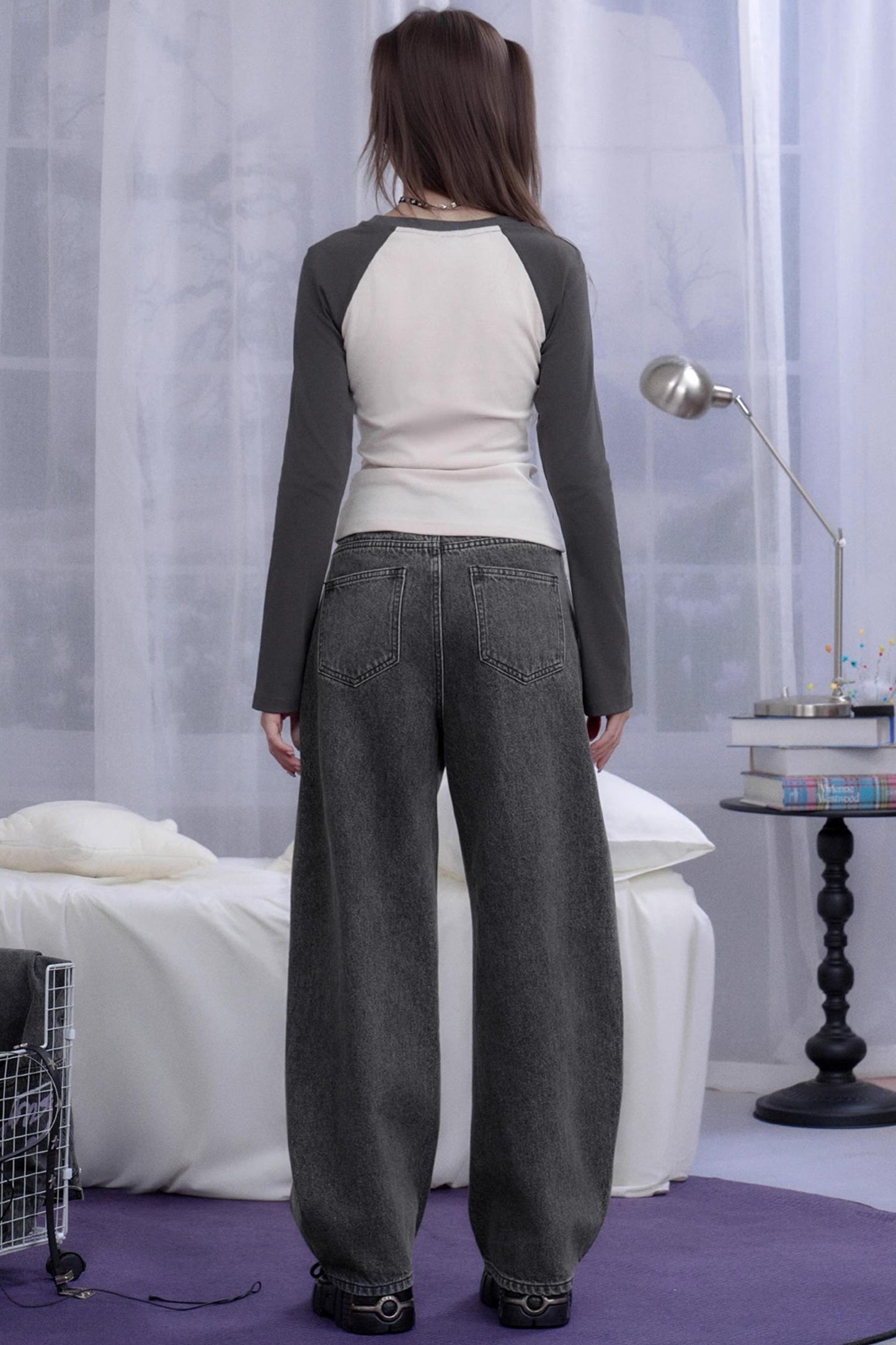 Washed Purple Plaid Star Jeans