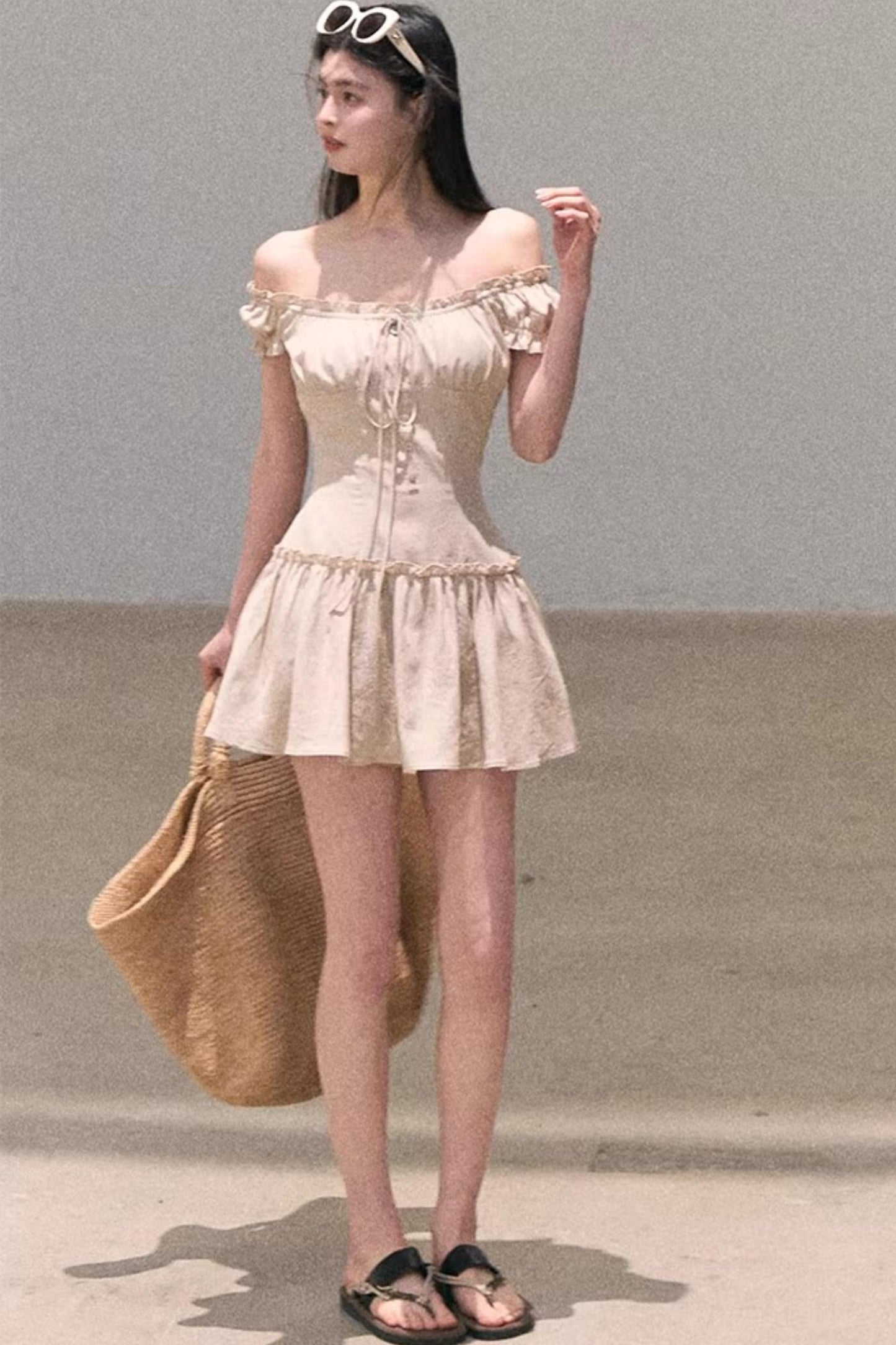 Lyocell Linen Puff Sleeve Dress