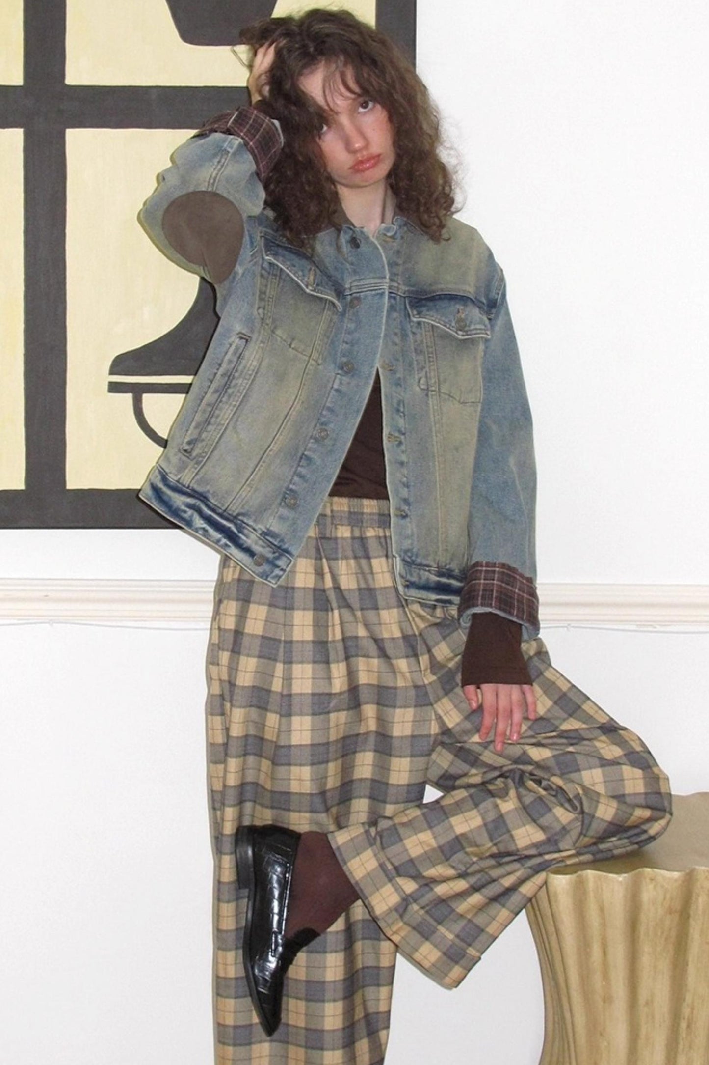 Autumn Plaid Denim Jacket