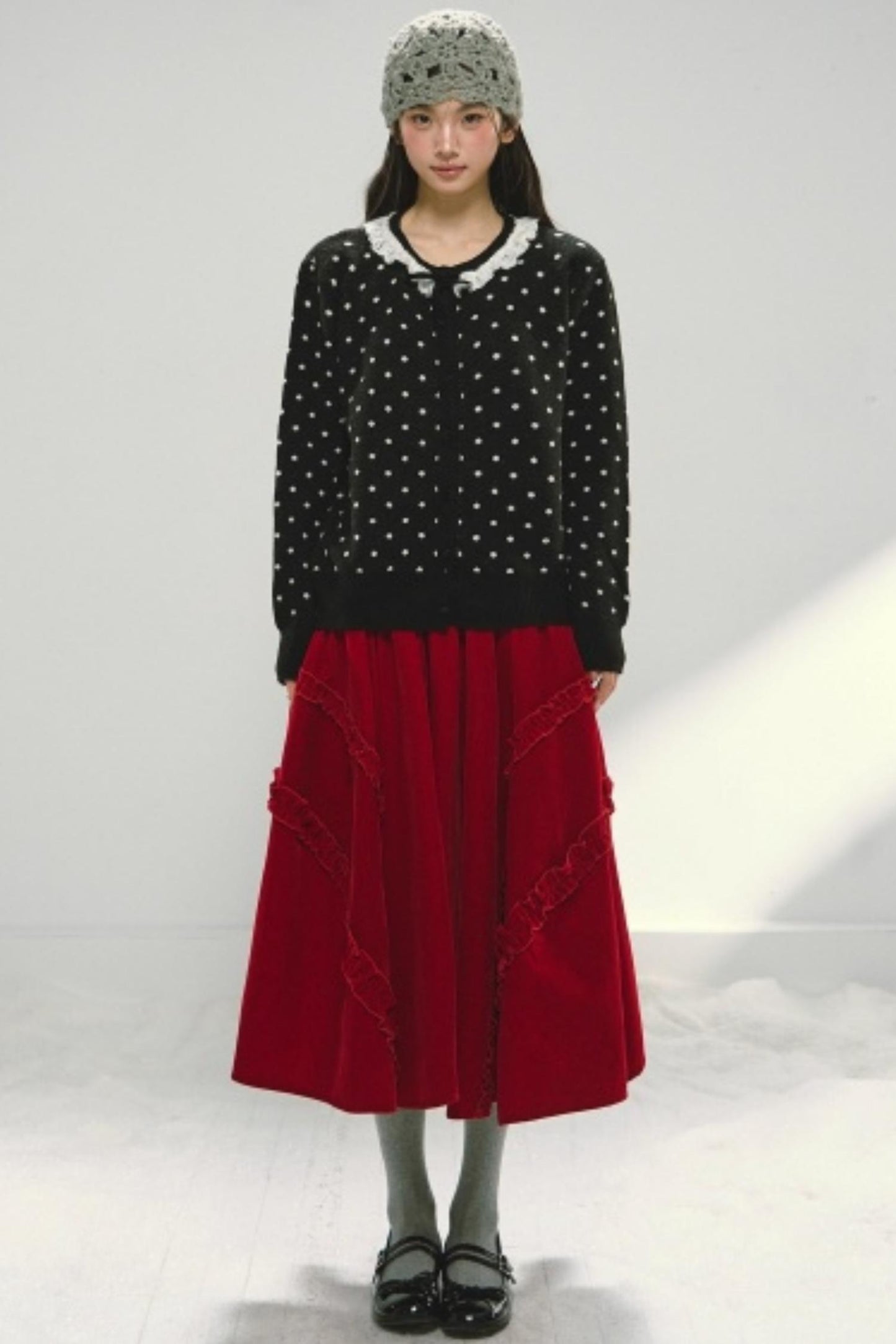 Velvet Ruffled Floral Skirt