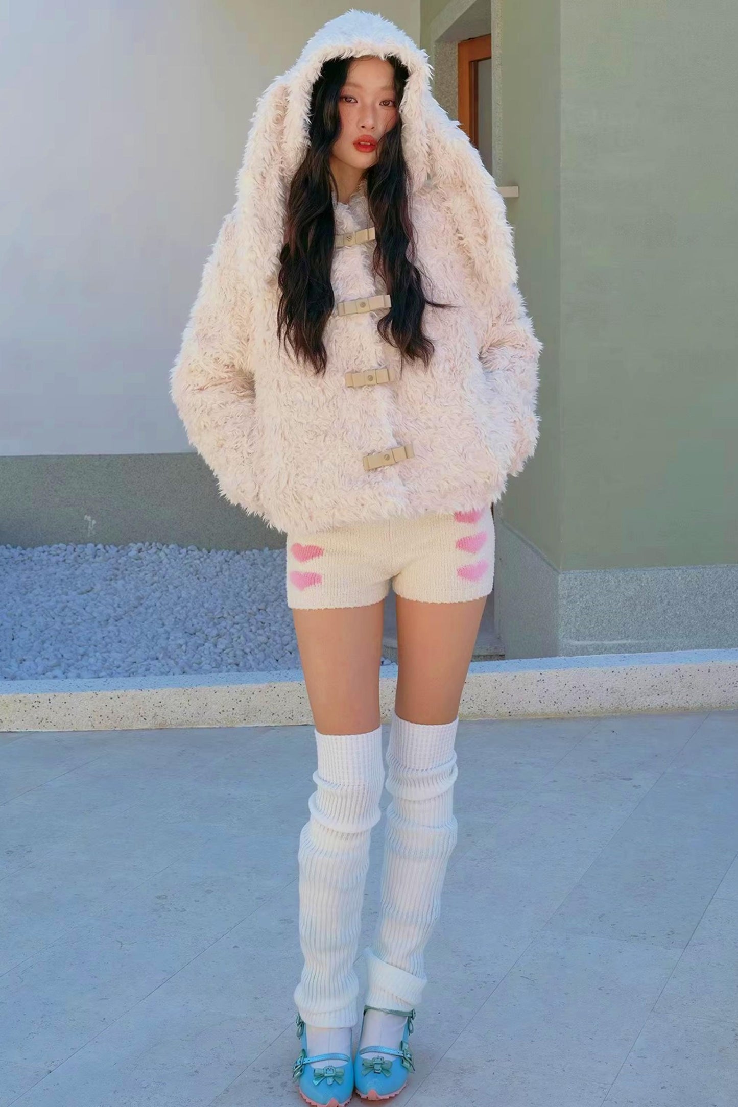 Studded Bow Faux Fur Coat