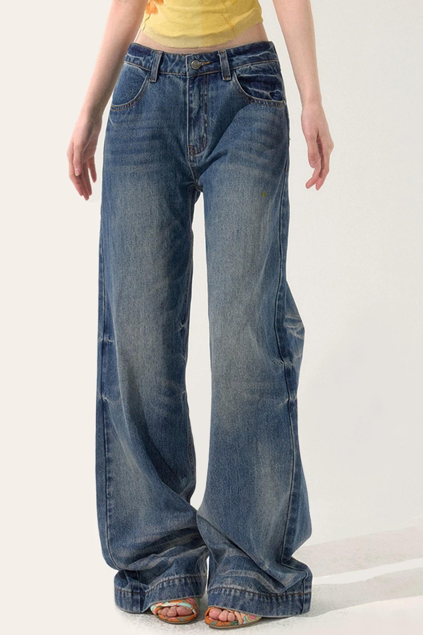 Retro Color-Block Embroidered Jeans