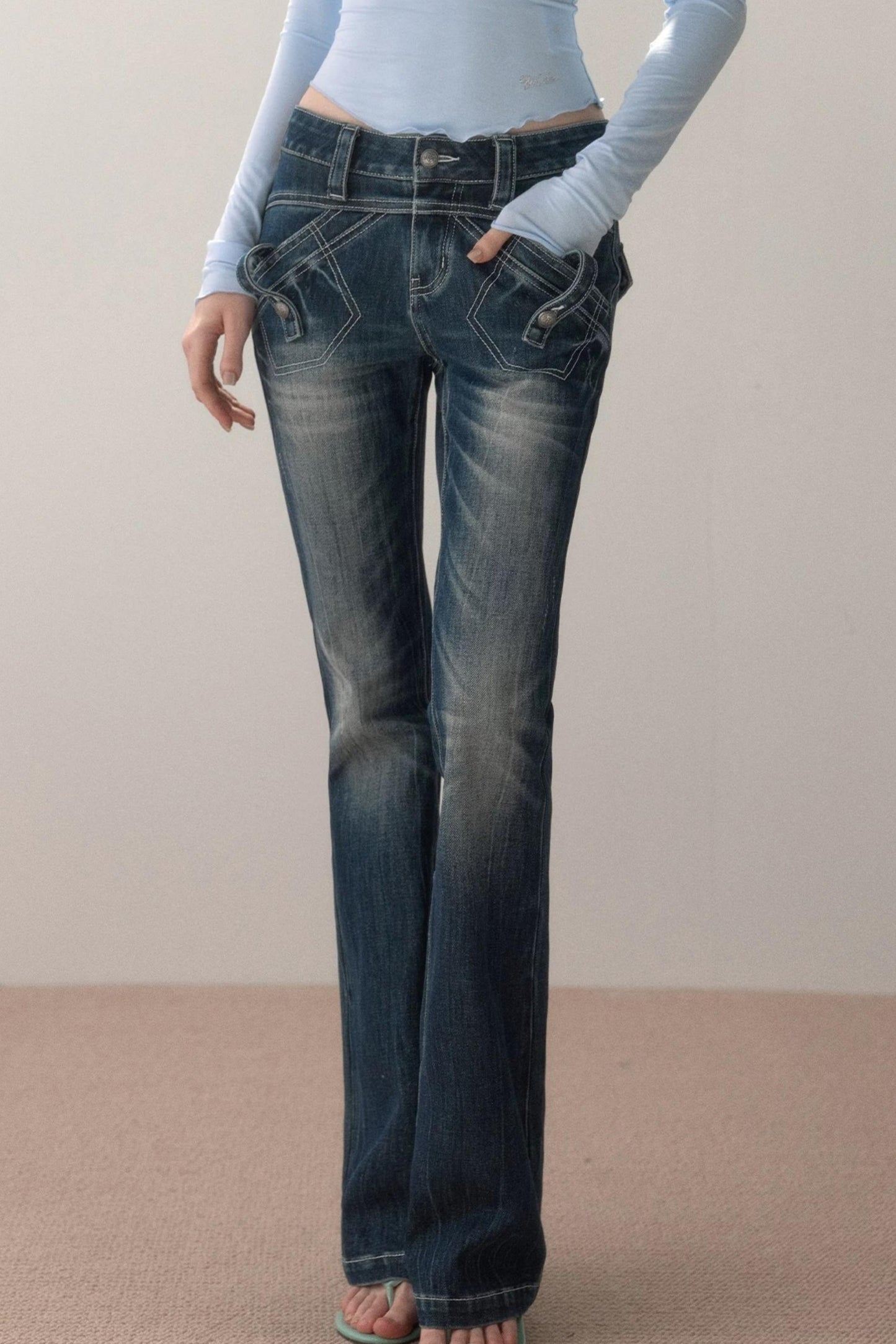 Topstitch Gradient Skinny Jeans
