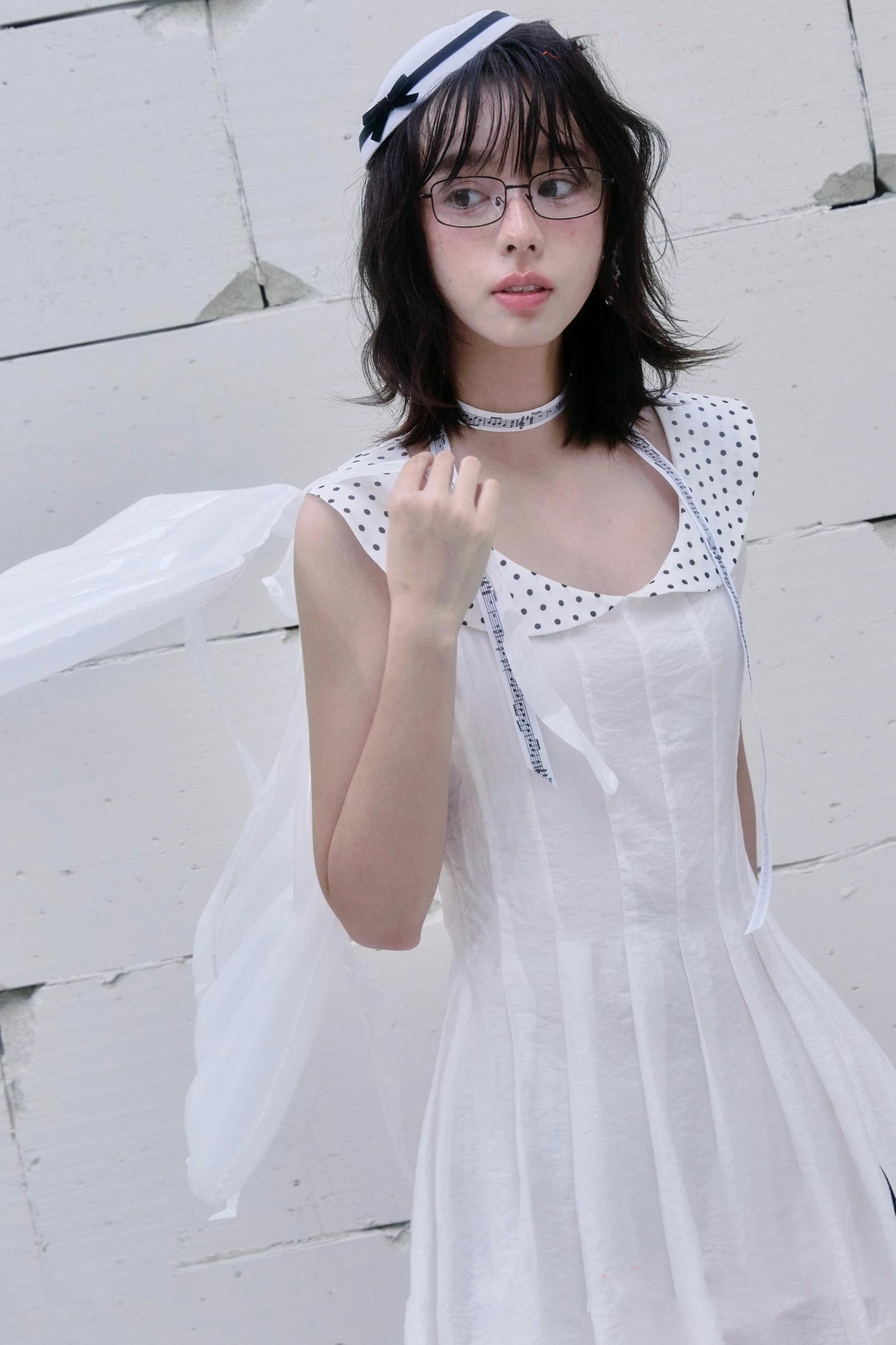 White Polka Dot Embroidered Babydoll Dress