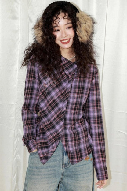 Brushed Plaid Lapel Shirt