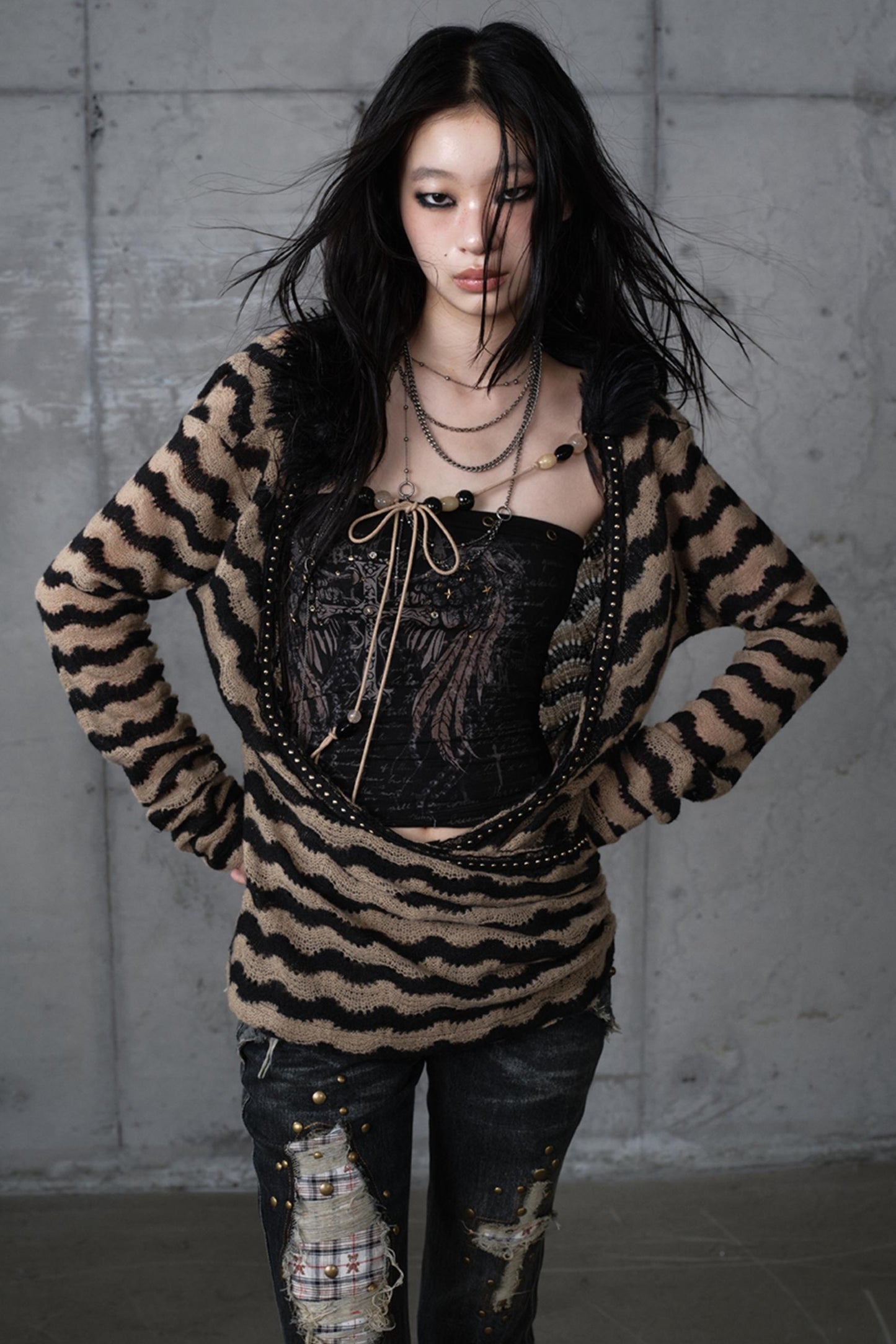 Bandeau Fake Two-Piece Striped Knit Top Set