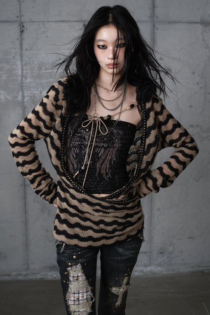 Bandeau Fake Two-Piece Striped Knit Top Set