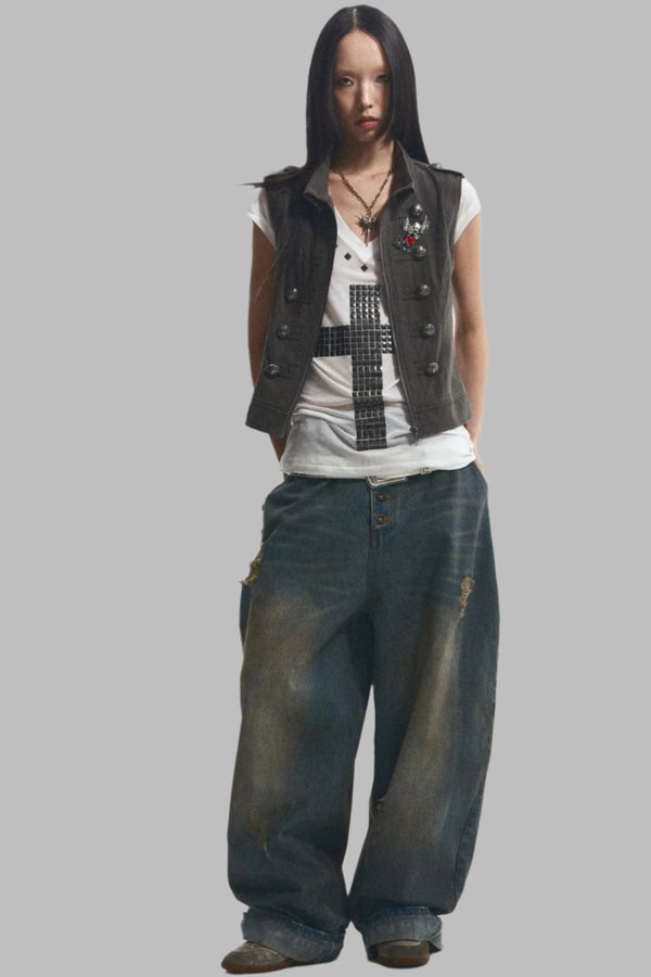 Rhinestone Folded Trousers