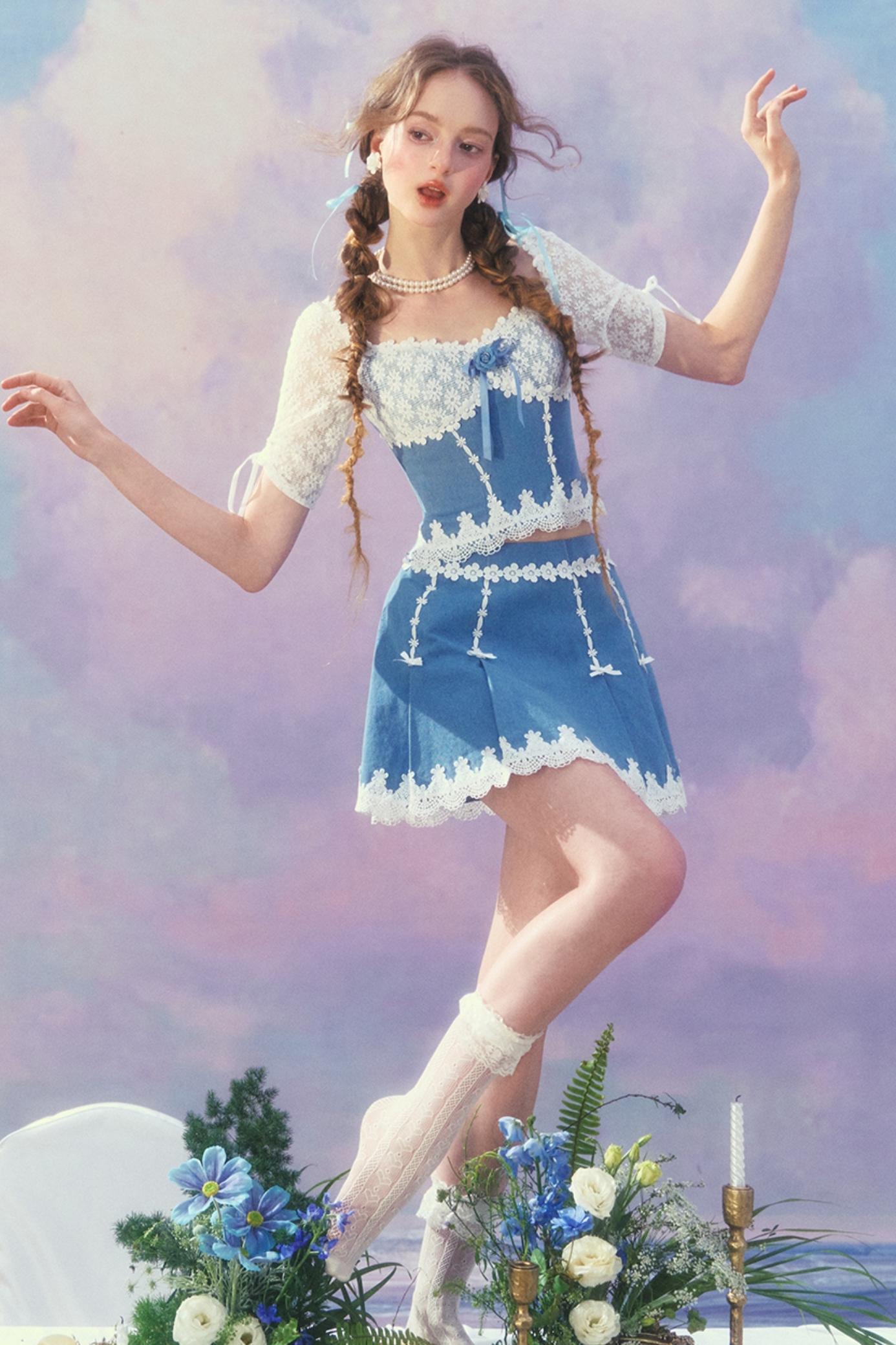 Patchwork Denim Skirt Set-Up