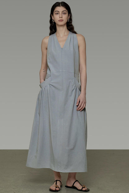 V-Neck Pocket Maxi Dress