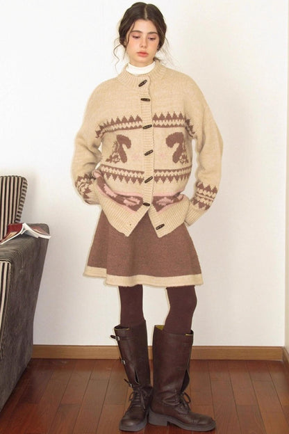 Pinecone Velvet Jacquard Sweater Skirt Set