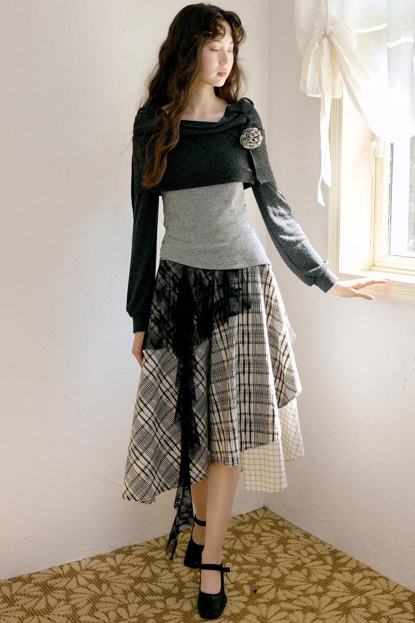 Camisole Knit Top Plaid Skirt Set-Up