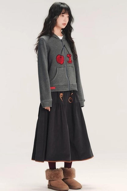 Hand-Painted Cherry Hooded Jacket