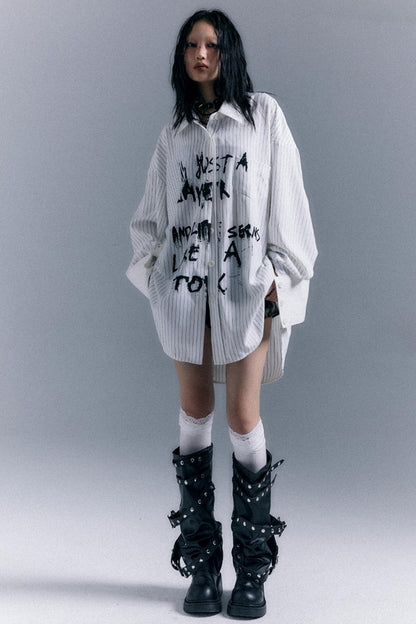 Graffiti Print Striped Long-Sleeved Shirt