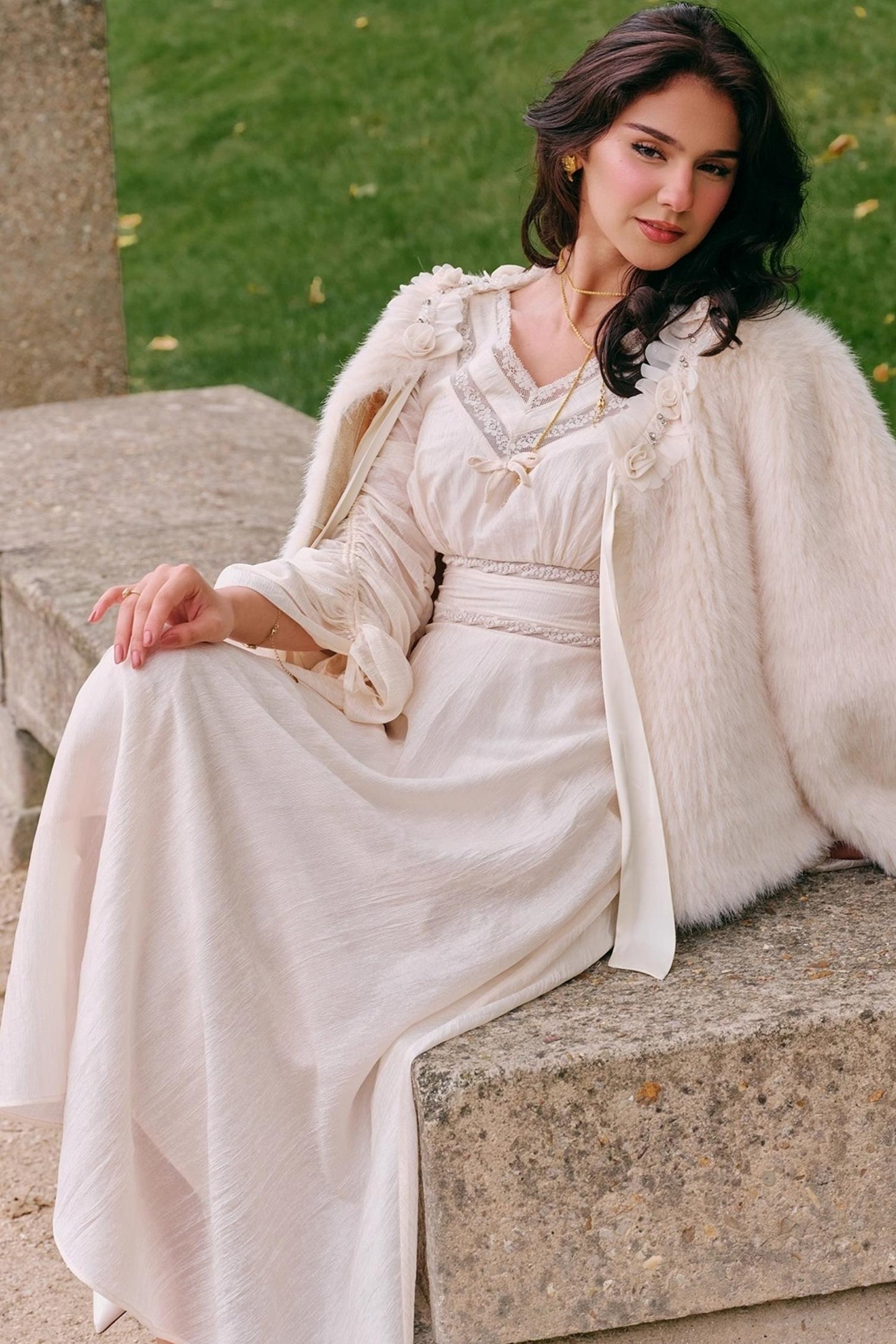 French court style V-Neck Satin Dress