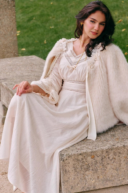 French court style V-Neck Satin Dress