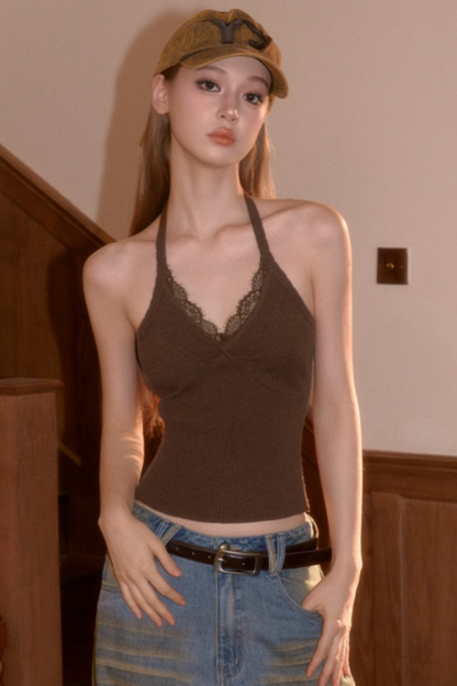 Vintage Fur Collar Knit Cardigan Set