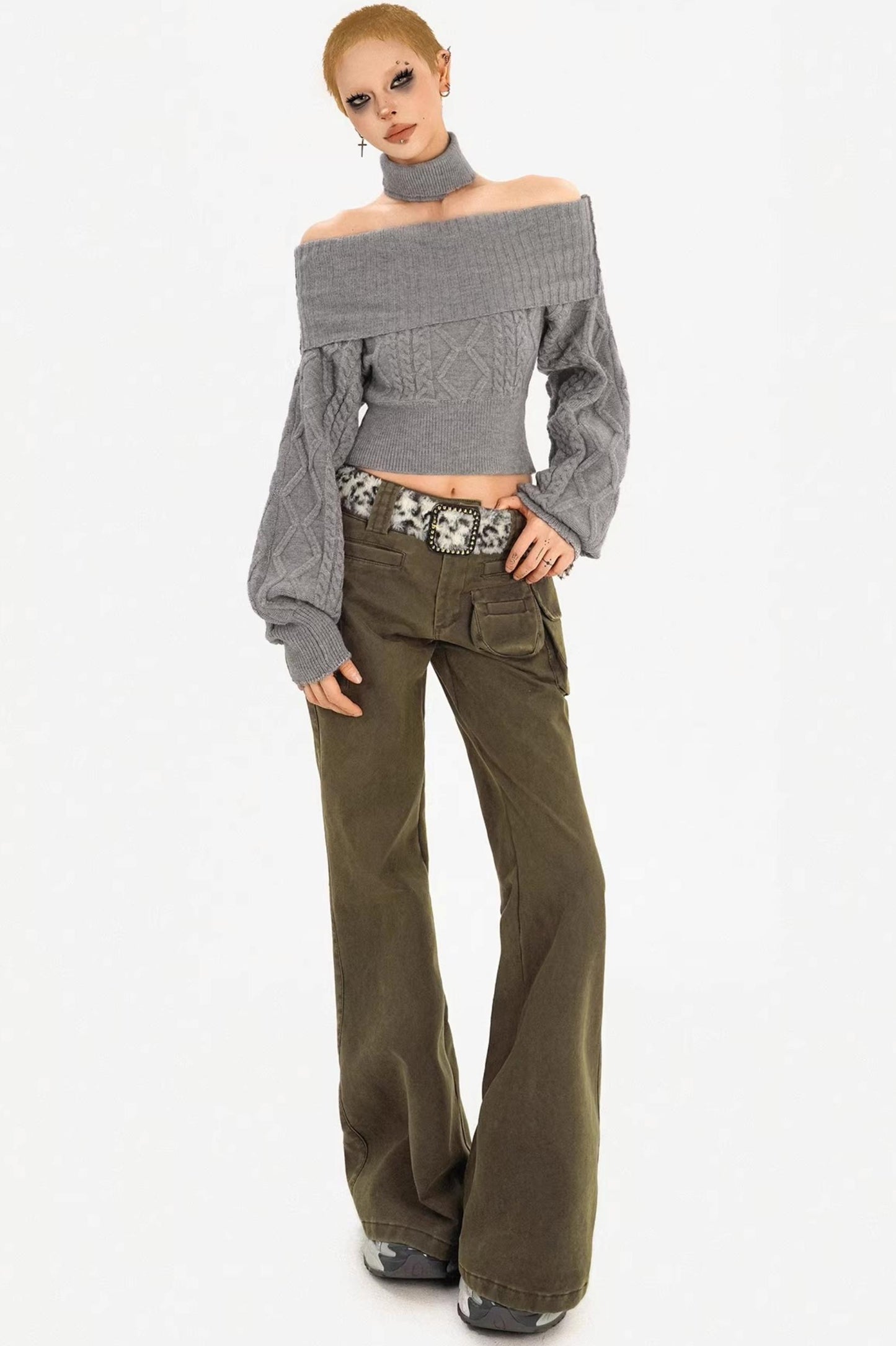 Retro Off-Shoulder Camel Sweater