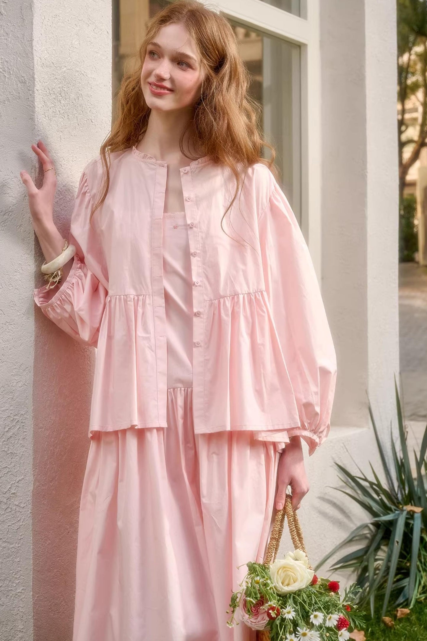 Baby Pink Cotton Dress Set-Up