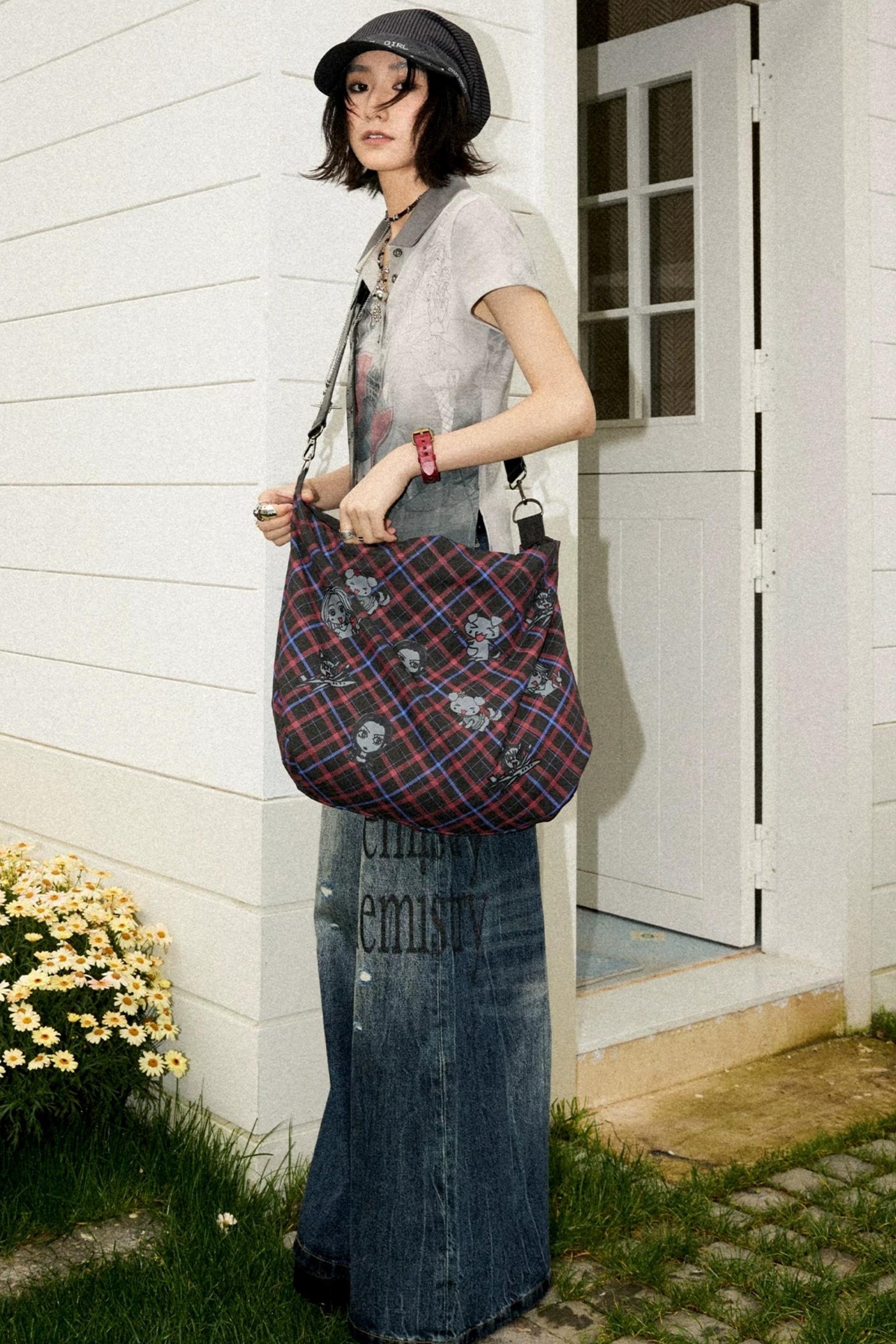 Retro Checkered Leather Canvas Bag