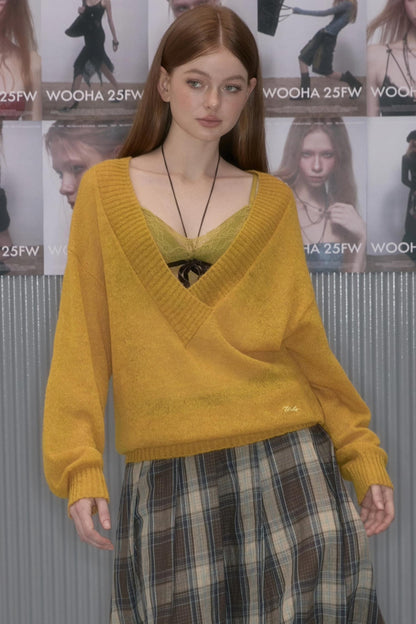 Retro Loose V-Neck Knit Pullover Top