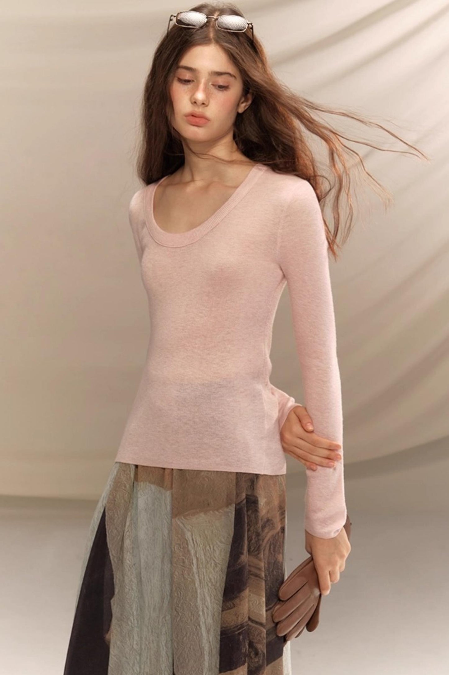 Versatile U-Neck Knitted Base Layer Top