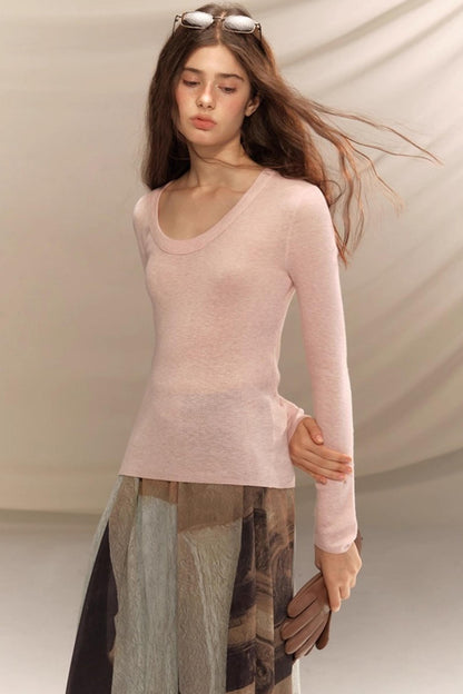 Versatile U-Neck Knitted Base Layer Top