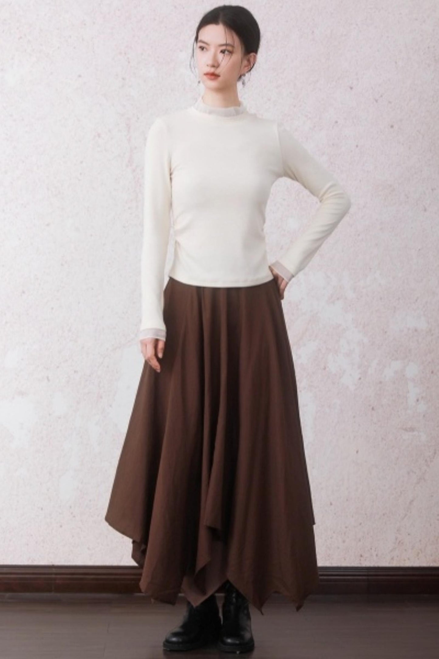 Chestnut Brown Patchwork Turtleneck Top