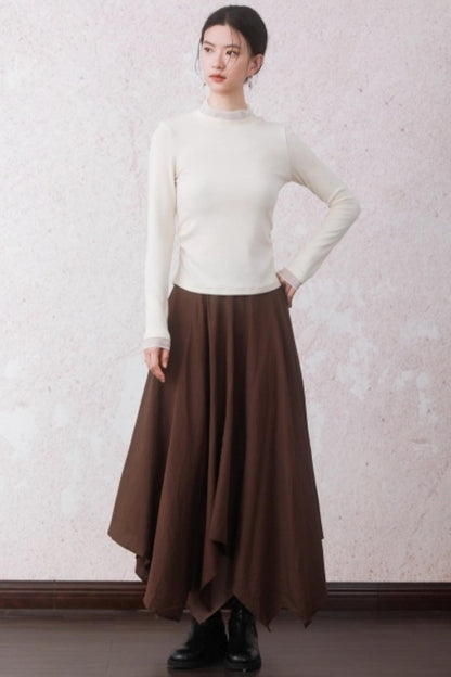 Chestnut Brown Patchwork Turtleneck Top