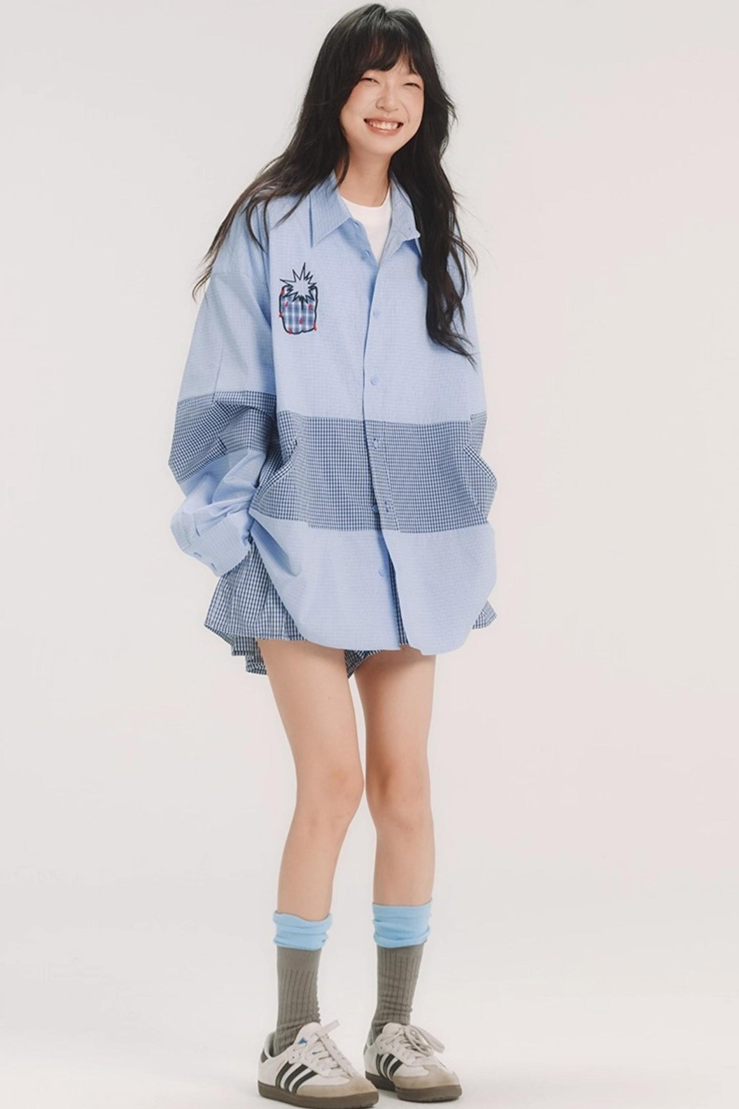 Blue Check Stitch Applique Shirt