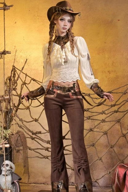 Lace Vintage Distressed Overalls Bib Pants