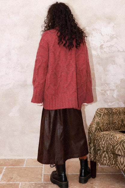 Evening Light Red Knitted Cardigan