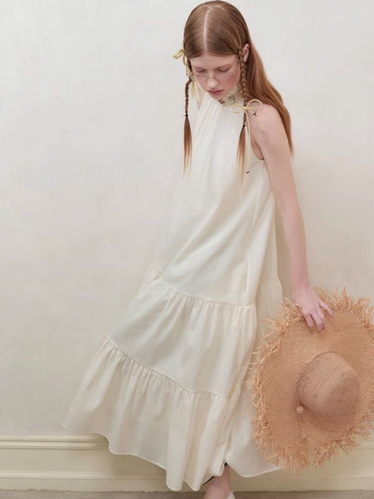 Small Stand Neck Ruffle Long Dress