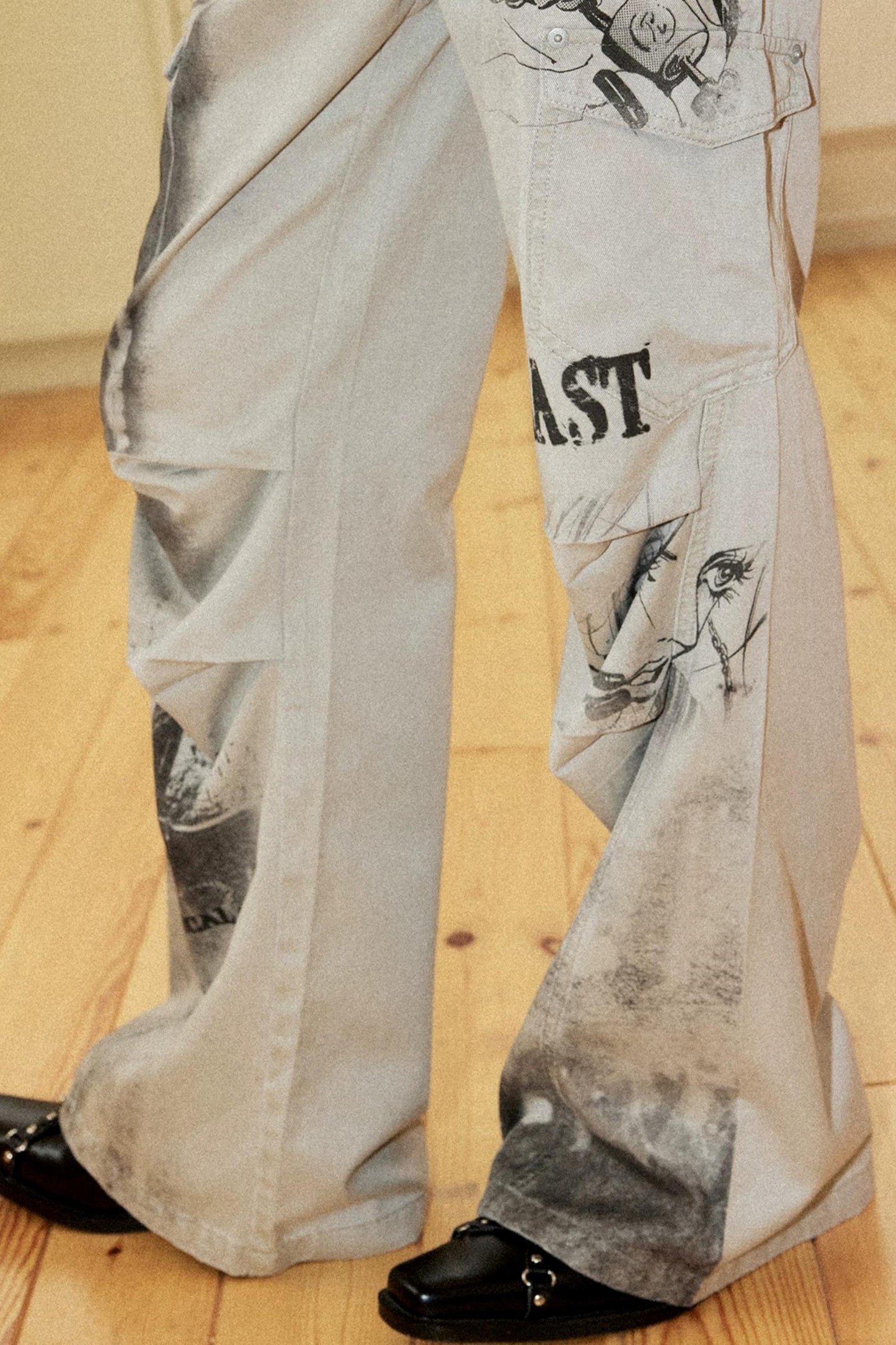 Distressed Patchwork Flared Pants