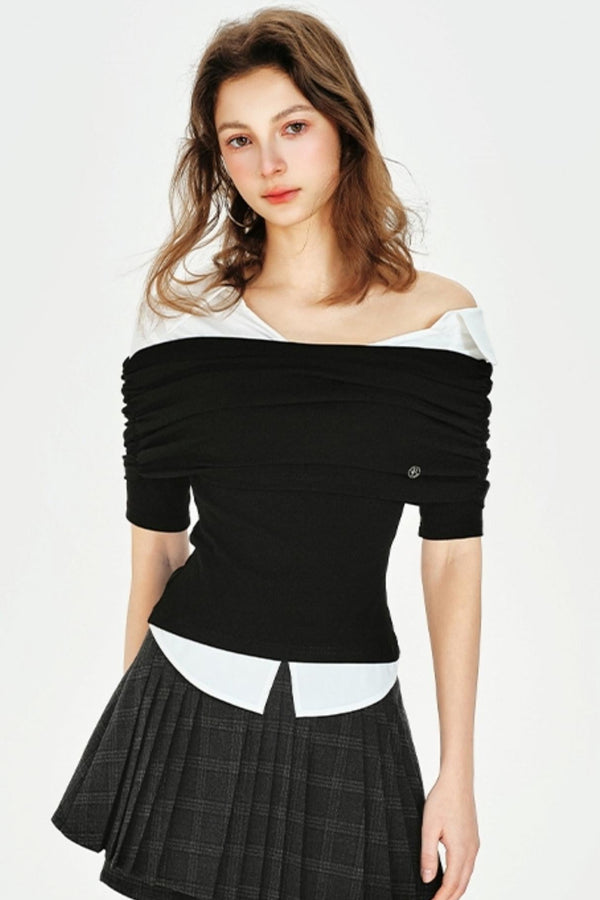 Vintage Style Off-Shoulder Knit Top