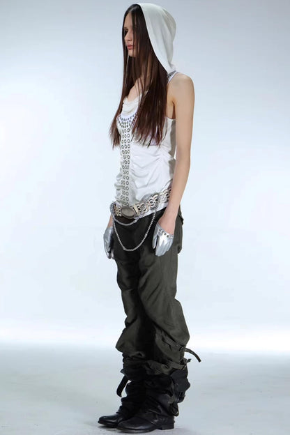 Metal Rivet Pleated Racerback Top