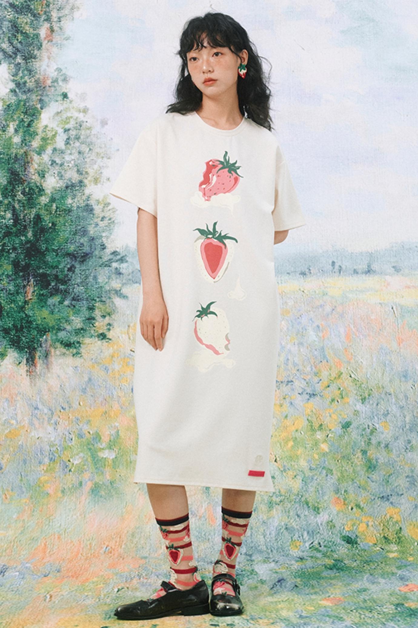 Cream Berry Midi Long Dress