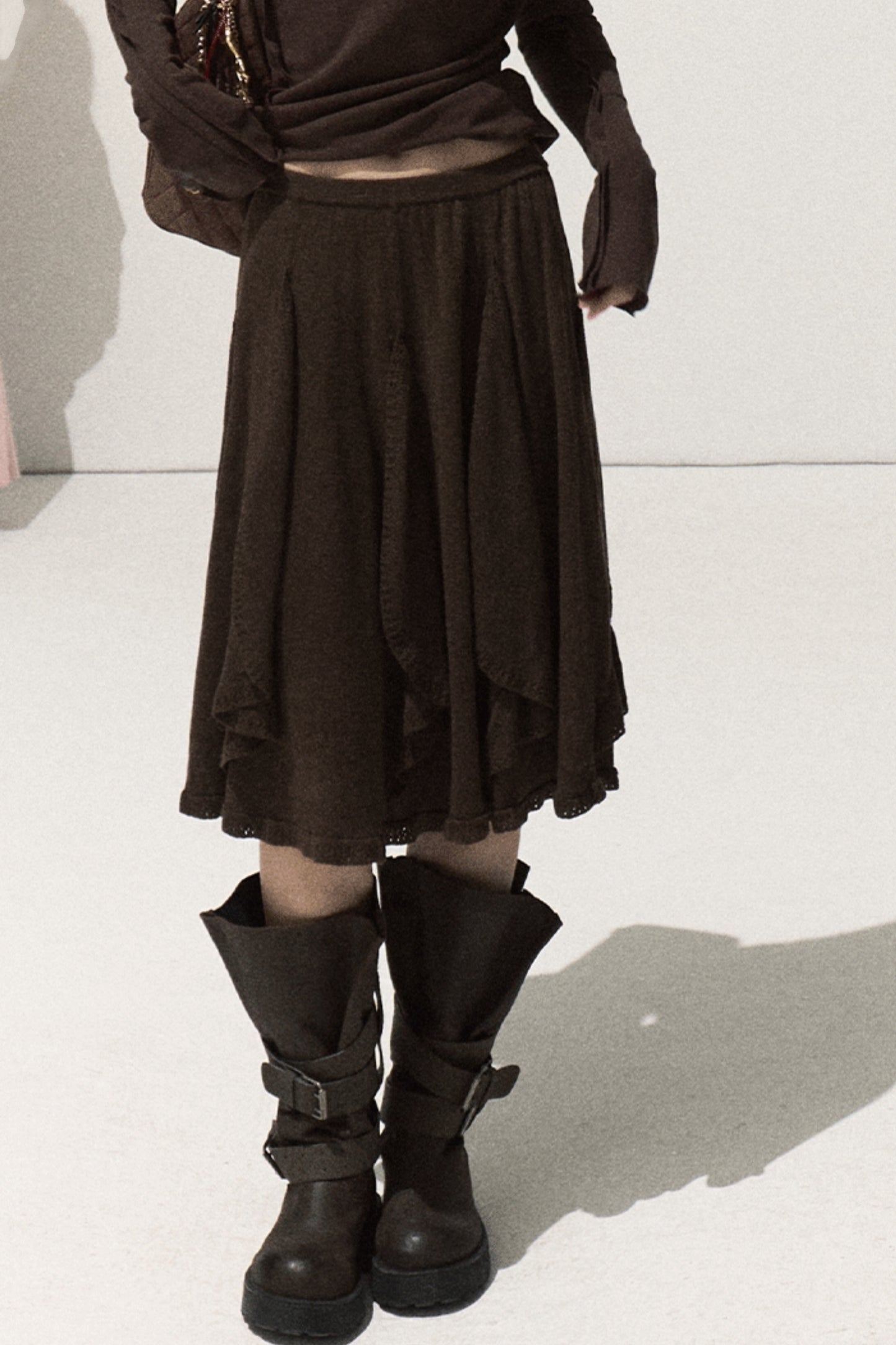 Wool Jacquard Ruffle Skirt