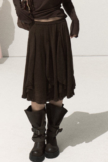 Wool Jacquard Ruffle Skirt