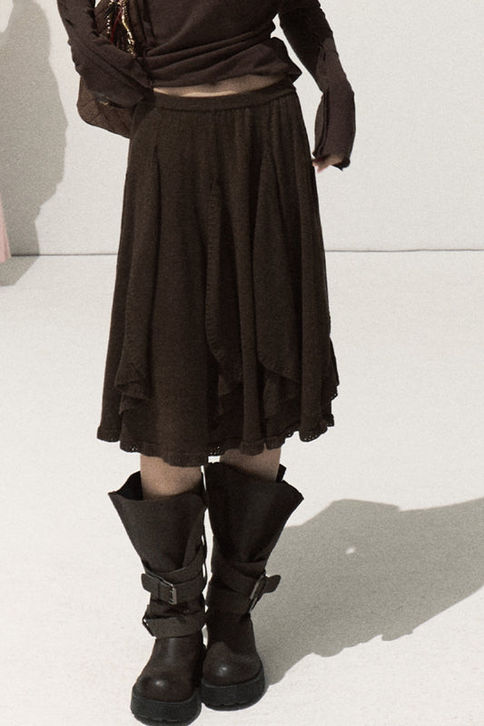 Wool Jacquard Ruffle Skirt