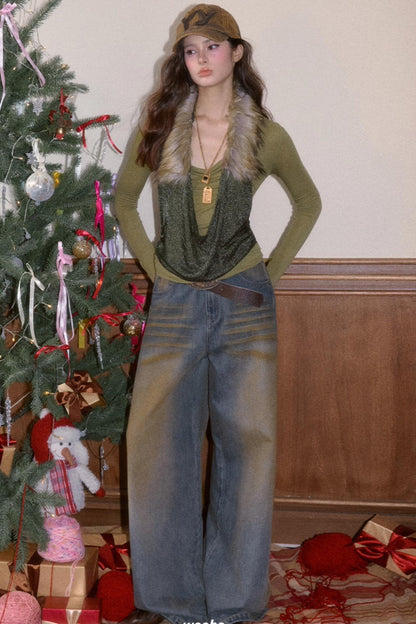 Vintage Smeared Denim Pants