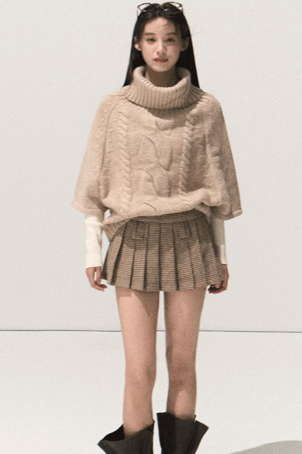 Moon Wool Twist Knit Cape Sweater Set-Up