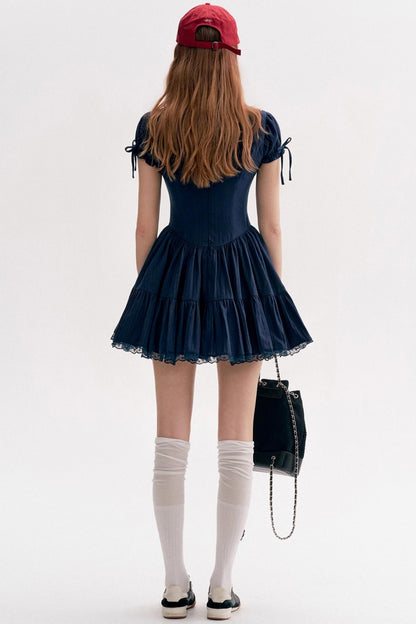 French Texture Lace V-Neck A-Pendulum Dress