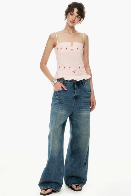 Embroidered Cotton Ruffled Top