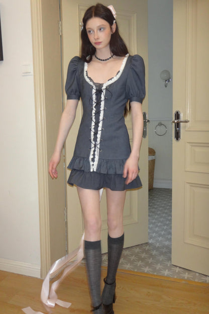 Lace Bubble Sleeve Dress